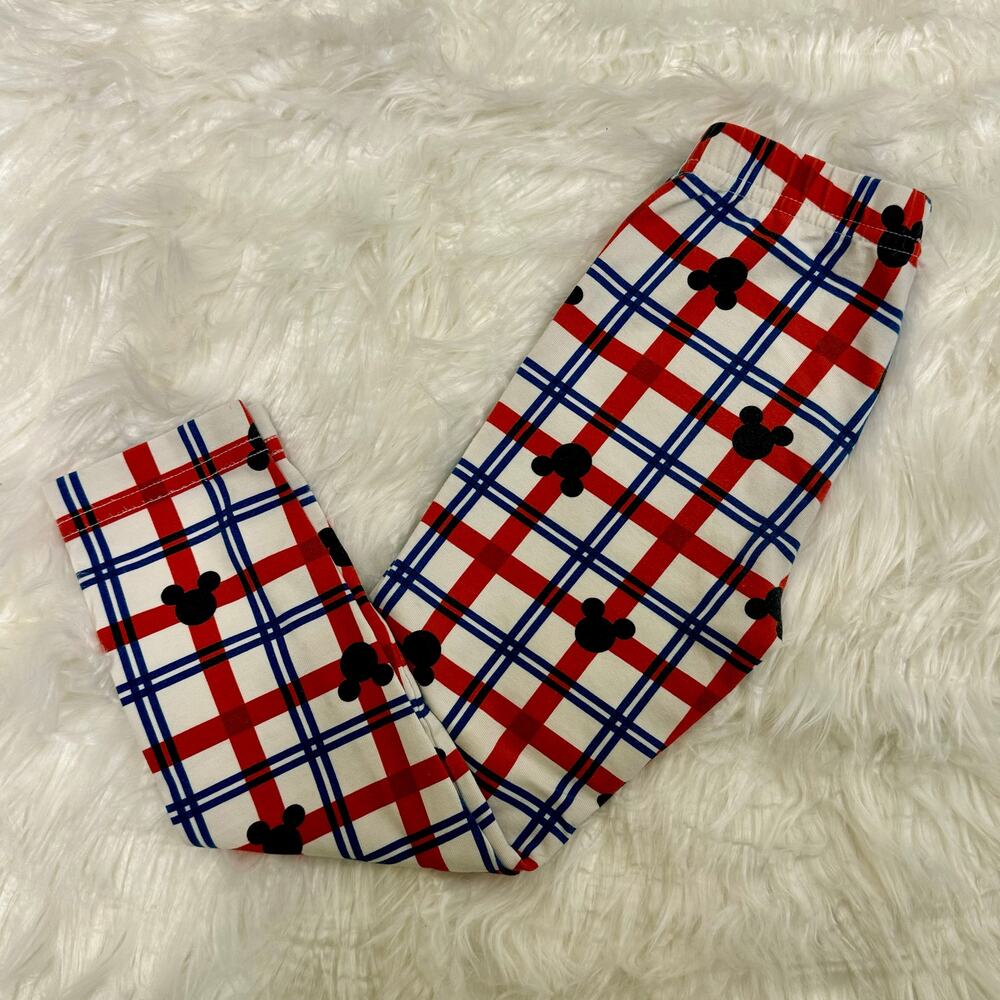Hanna Andersson Disney Mickey Plaid Leggings Patrotic Holiday Winter Girls Sz 4T